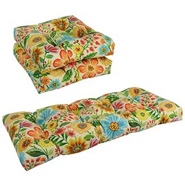 Blazing Needles Outdoor Tufted Settee Cushion Set, Gregoire Chamomile 3 Count