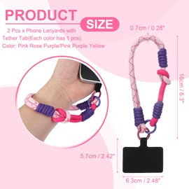 PATIKIL 2 Pcs Wrist Strap, Universal Wrist Lanyard Strap Wristlet Charm Anti Theft Cell Phone Lanyard with Tether Tab, Pink Rose Purple/Pink Purple Yellow