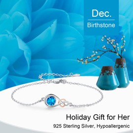 Infinity Bracelet Women's 925 Sterling Silver Infinity Heart Adjustable Birthstone Charms Bracelets Valentine's Day Mother's Day Birthday Christmas Gift for Women Girls Girlfriend Mother, Sterling