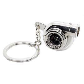 LED-Mafia Luxury Metal Key Fob - Shock Absorber Rim Spark Plug Horn Piston Wheel Brass Brushed Chrome Leather Strap Leather Turbocharger Metal Car Boost Pendant Key Ring Case Key, turbo chrome, Unit