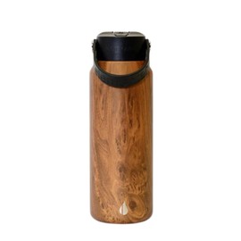 Elemental Core Stainless Steel Water Bottle with Straw - 40 oz Leak Proof Double Wall Insulated Water Bottles for Travel, Sports and Gym - Reusable Water Bottle with Straw - Teak Wood
