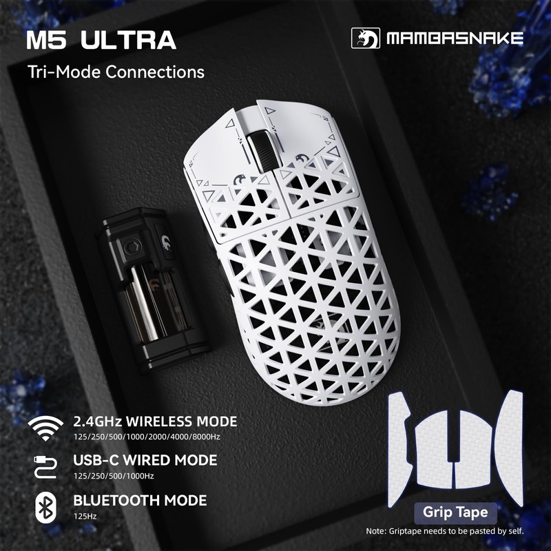 MAMBASNAKE M5 Ultra Wireless Gaming Mouse,39g Carbon Fiber,42K DPI PAW3950
