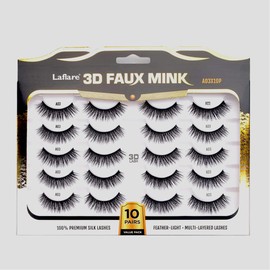 Laflare Premium Silk Lashes 3D Faux Mink Eyelashes Multipack, Light, Natural Looking, Professional Easy to Apply Eyelashes in a Knitted Style 10 Pairs Jumbo Pack (A03X10P)