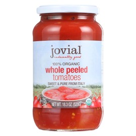 Jovial Whole Peeled Tomatoes | Non-GMO Project Verified | USDA Certified Organic | No Additives | All Natural | BPA-Free | No Added Salt or Sugar | Recyclable Glass | Made in Italy | 18.3 oz (6 pack)