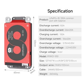 DALY BMS 4S 12V 100A LiFePO4 3.2V Battery Protection Module PCB Protection Board with Balance Leads Wires BMS for 18650 Battery Pack 12V in Home Energy Storage Inverter(Standard BMS,100A)