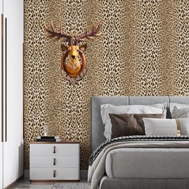 Simon&Siff Leopard Wallpaper Textured Wallpaper 17.3'' x 39.4ft Animal Print Glitter Wallpaper for Bathroom Bedroom Non-Woven 3D Embossed Wallpaper Non-Pasted Wallpaper, 17.7'' x 472''