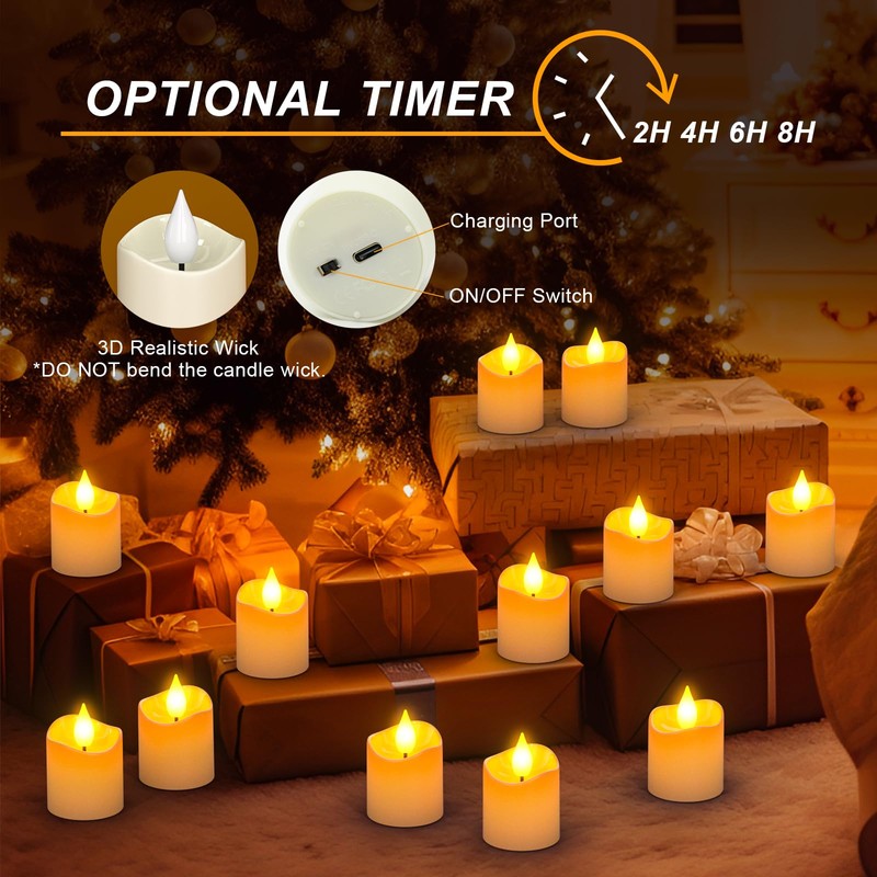 SoulBay Rechargeable Flameless Votive Candles, 12pcs 1.5" D White Electric