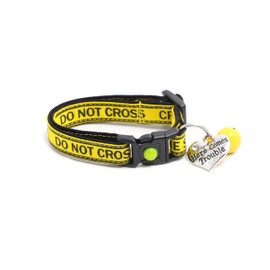 Crime Scene Cat Collar with Bell & Charm | Adjustable Large Size or Kitten Collar | Safety Breakaway Collar (Small(10lbs & Less), Yellow)