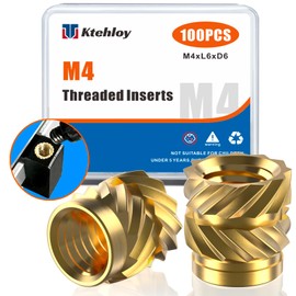 Ktehloy 100Pcs M4 Heat Set Inserts, Metric knurled Nuts Brass Heat Set Insert for Plastic Parts,Insert by Heat into 3D Printing Components (M4xL6xD6)