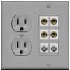 RiteAV 4 Port Banana 2 Speaker Binding Post 2 Coax Wall Plate - Round Outlet [Gray/Gray]