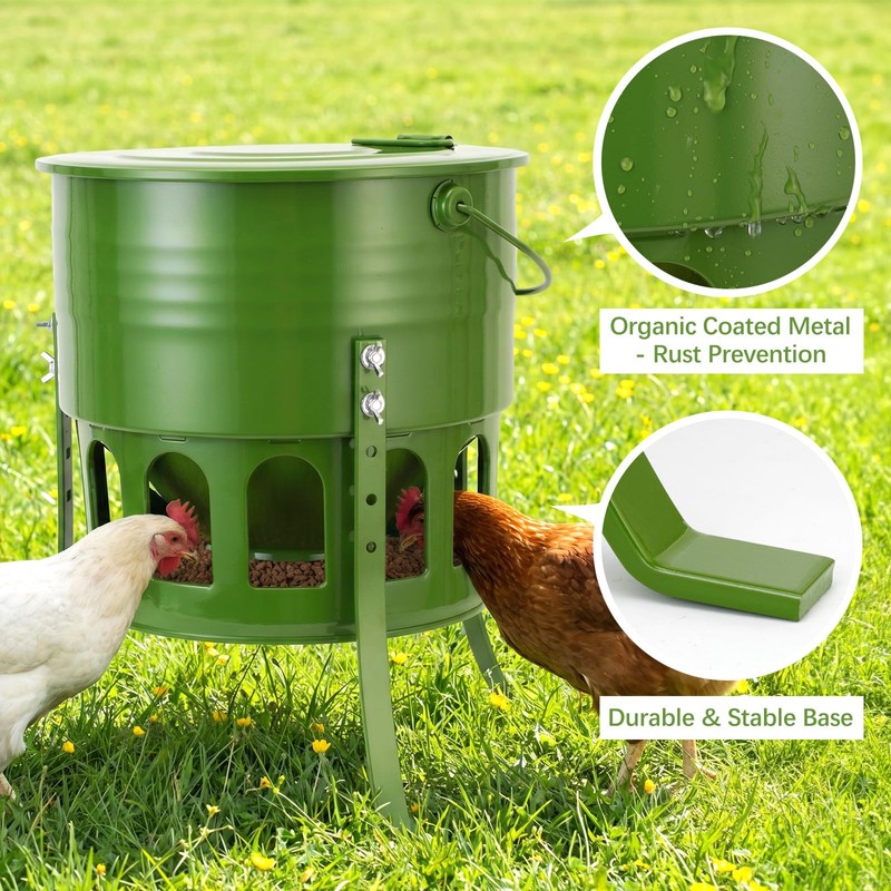Tgeyd Metal Bucket Chicken Feeder, 20LB Large Capacity Poultry Feeder