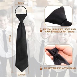 Pre-Tied Ties For Kids Boys, Satin Plain Kids Boys Elasticated Ties, Pre Tied Kids Neckties, Black Children’s Boys Girls Ties Formal Tie For Graduation Uniforms Party Casual