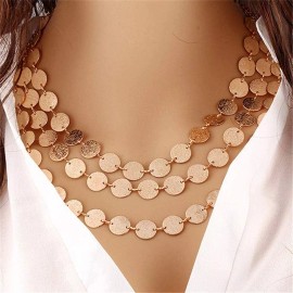 Syrios Gifts Statement Multi-Layer Gold Choker Necklace Round Charm - Sequins Gold Coin