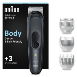 Braun Depilatore CorpoSeries 3 3340, Rifinitore Corpo da Uomo, per Radere Petto, Ascelle, Inguine e Molto Altro, Pettini Inclusi da 1 mm e 3 mm, Tecnologia SkinShield per un Uso Delicato, Lavabile