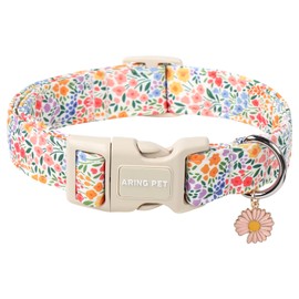 ARING PET Summer Dog Collar, Colorful Flowers Dog collar with Quick Release Plastic Buckle, Comfortable Cotton Pet Collar for Boys&Girls Dogs, Small