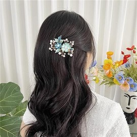 yangzerangBlue Flower Duckbill Hair Clip Luxury Glitter Sparkly Jeweled Crystal Rhinestones Retro Vintage Butterfly Metal French Barrettes Alligator Snap Hair Clips Headpiece Accessory for Women Girls