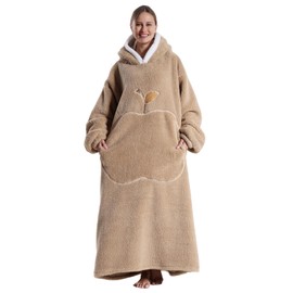 Ruiuzioong Oversized Wearable Blanket for Men and Women, Thick Warm Hoodie with Giant Pocket, Super Cosy Giant Blanket Hoodie for Teenagers, Coffee colour