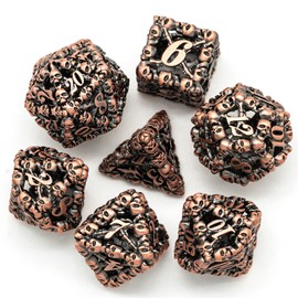 UDIXI Metal DND Dice Set D&D Dice Hollow Skull Dice Polyhedral Dice Set for Dungeons and Dragons MTG Pathfinder (Antique Copper)