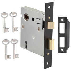 Toptotoo Mortise Lock Set Interior Door, Reversible Latch, Mortise Lock Replacement Parts, Skeleton Key Door Lock, Antique Vintage Door Lock Hardware, Mortise Lock Kit, Matte Black Finish