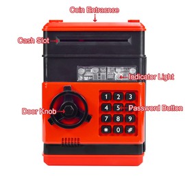 HUSAN Piggy Banks Money Banks for Kids, Electronic Password Code Money Banks ATM Banks Box Coin Bank for Children Boys and Girls (Red/Black)