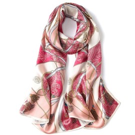 MEISEE 100% Mulberry Silk Long Scarf for Women Large Oblong Sunscreen Shawls Wraps Neck Headscarf Hair Wraps with Gift Packed, Pink+white