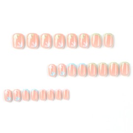 Stbisen Stbisen Pink Press on Nails Short Square, Summer Fake Nails with Cute Blossom Pink Designs, Glossy Gel Finish Acrylic Nails, Thick Natural Reusable Glue on Nails Kit for Women, 24Pcs, Floral Blush