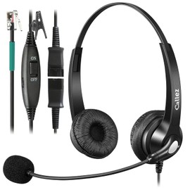 RJ9 Telephone Headset with Mic Noise Cancelling, Quick Disconnect Phone Headset Compatible with Polycom VoIP VVX310 VVX311 VVX411 Plantronics S12 NEC DT300 ShoreTel 230 Allworx Toshiba Landline Phones