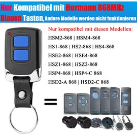 LAWOHO For Hormann 868.3 MHz Blue Button HSM4-868 HSE2-868 Garage Door Opener Hand Transmitter HSM4-868, HS4-868, HS(M) 2/4, HSZ1-868, HSP4-868 2 Piece Mini Key Fob Remote Control