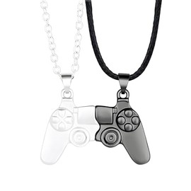 LPYO 2Pcs Game Controller Necklaces for Men Fashion Matching Console Handle Pendant for Couple Best Friends Punk Vintage Necklaces Friendship Gift Jewelry (white black)