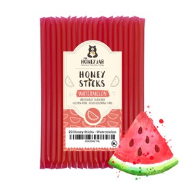 The Honey Jar Watermelon Flavored Honey Sticks - Pure Honey Straws For Tea, Coffee, or a Healthy Treat - One Teaspoon of Flavored Honey Per Stick - Made In The USA with Real Honey - (20 Count)