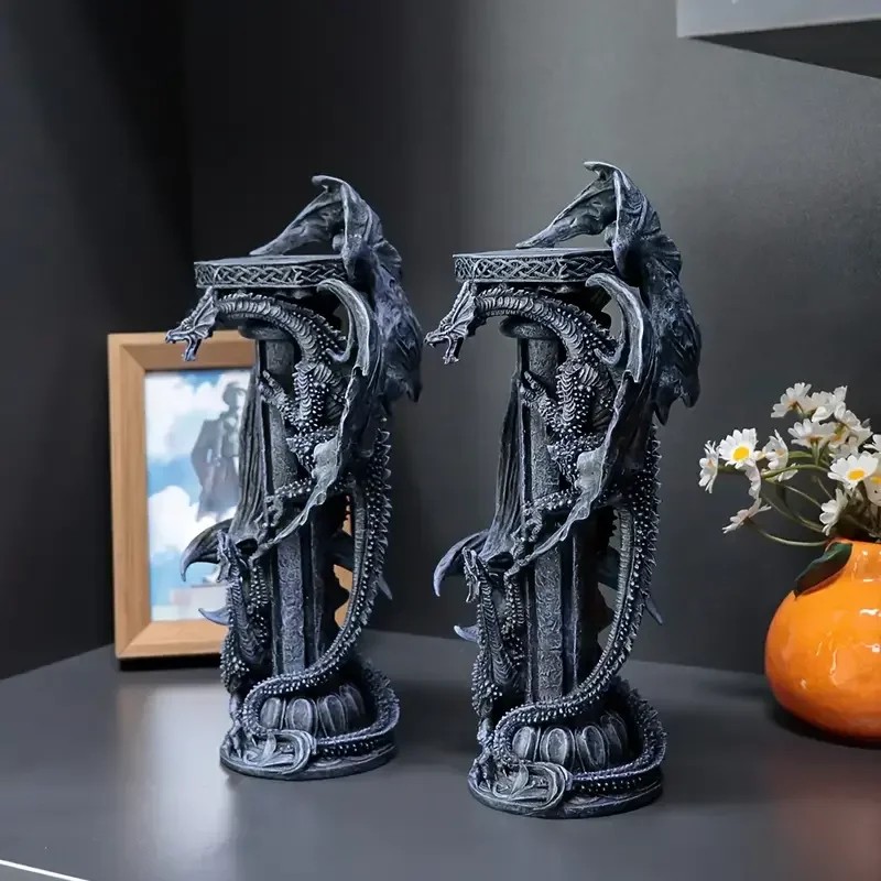Double Dragon Entwined Irregular Resin Candlestick-Hand-painted-Fantasy-themed Space Style ItemColor: As