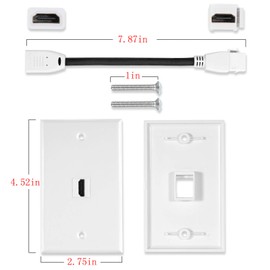 MXTECHNIC Single Port 4K HDMI Wall Plate Outlet Cover with 6 Inch Female to Female High Speed HDMI Pigtail Cable for Video Game Systems,TV Boxes or Other HDMI/Ethernet Channel-Enabled Devices, White