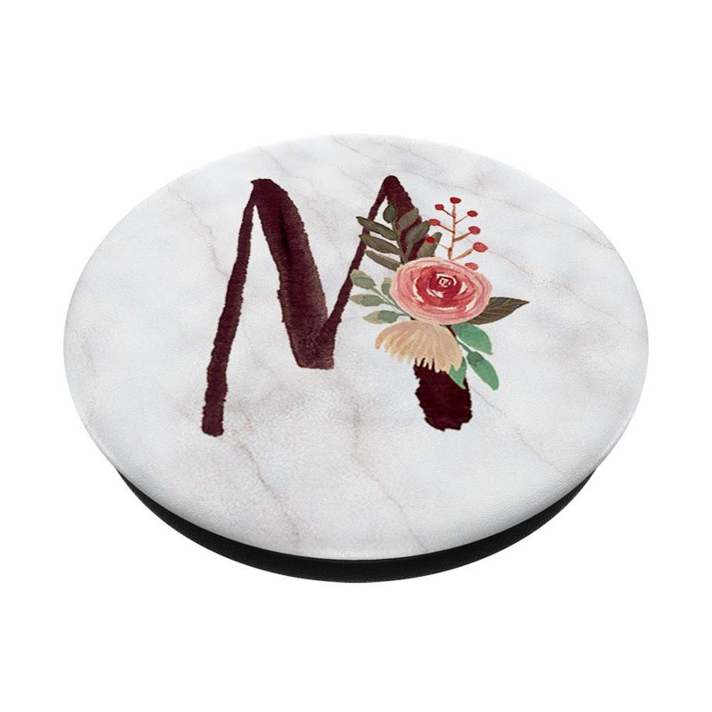 "M" Initial Monogram Letter Watercolor Floral - White Marble