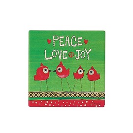 Enesco Painted Peace by Izzy Oliver Red Birds Coaster, 0.24 Inch, Green, Stoneware, Cork