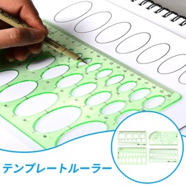 ZHEJIA Ruler Template (Set of 4) Design Ruler, Circular Ruler, Square, Ellipse, Triangle, Multiform, Multipurpose, Transparent, General General Ruler, Drawing, Drawing Ruler, Measuring Drafting