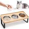 CozyLazy Elevated Cat Bowls, 15° Tilted Wood Stand, Anti-Spill Design,
