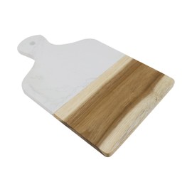 HEVSTIL Marble Cutting Board, Marble and Acacia Wood Cutting Board with Handle Decorative Serving Board for Cheese, Steak, Bread, Fruit(White)