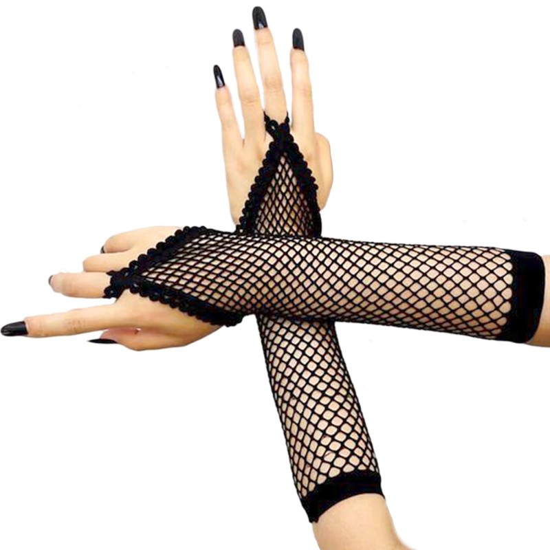 BLUPLE Black Fishnet Gloves Women's Lace Fingerless Gloves with Finger