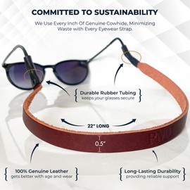 Northwind Supply Monogrammed Leather Sunglass Strap - Premium Full Grain Leather Glasses Strap - Customizable Sunglass Strap for Men - Versatile & Durable Sunglasses Retainer (Chocolate).