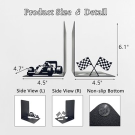 Unique Formula 1 Bookends - Boys' Race Car Room Decor - Racing Gifts & F1 Merchandise - Decorative Bookends for Shelves - Modern Book Stopper to Hold Books