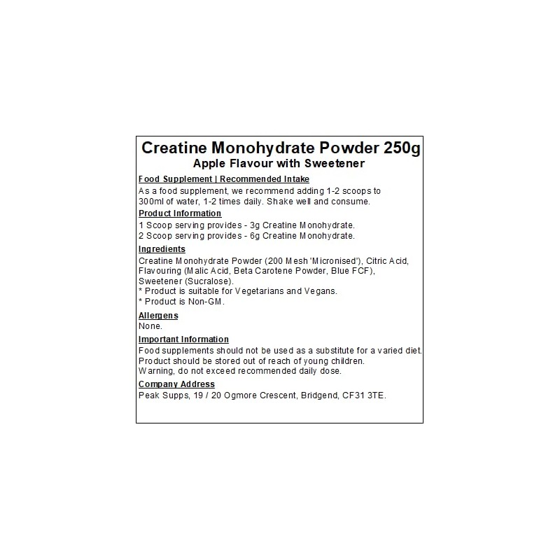 Peak Supps Creatine Monohydrate Powder - All Flavours - Micronised