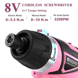 8V Cordless Screwdriver,6+1 Torque Max 10N·m Electric Power Screwdriver with 47 Accessories,180°Pivoting Handle, 2000mAh Rechargeable Screw Gun&Bit Set with LED Light, Flexible Shaft,for Home,Office