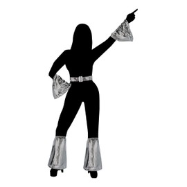 HENBRANDT 5-Piece Dancing Queen Costume Accessory Set - Silver Sequin 70s Disco Diva Fancy Dress - Arm & Leg Flounces, Belt - One Size