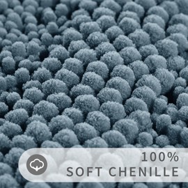 Yimobra Luxury Chenille Bathroom Rugs Sets 2 Piece, Extra Thick Non Slip Quick Dry Bath Mat for Shower Floor, Fluffy Microfiber Absorbent Machine Washable Bathmat (Denim Blue, 20" x 32"+17" x 24")