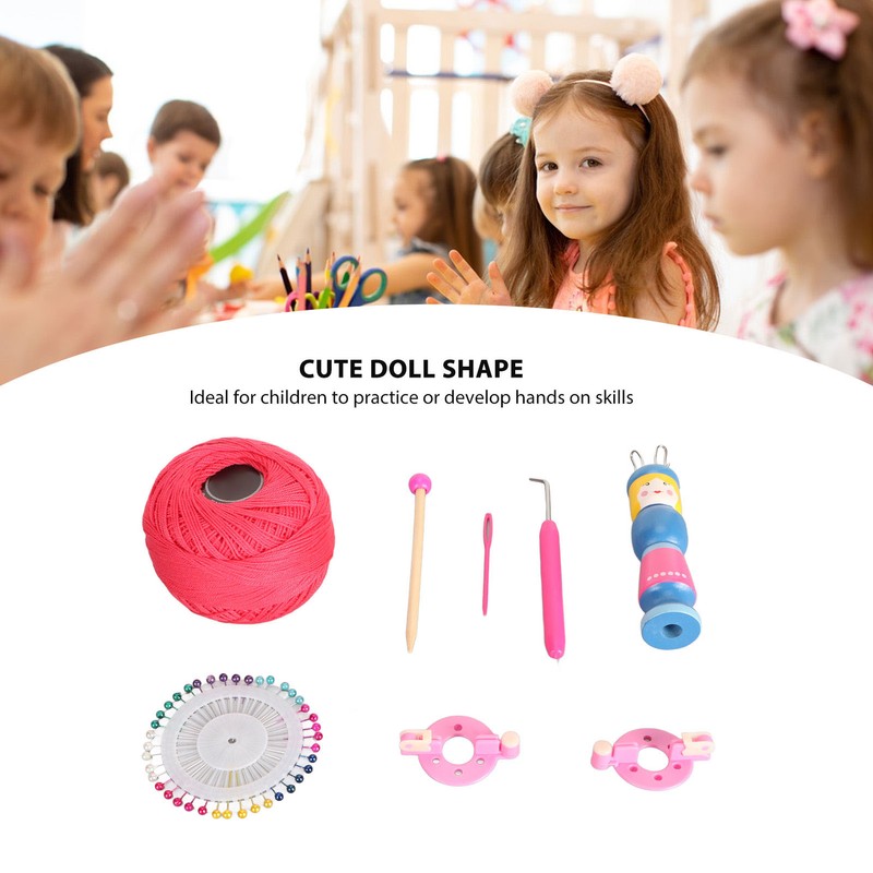 Wooden Knitter Spool Educational Doll Shape Portable Knitting Tool Kit