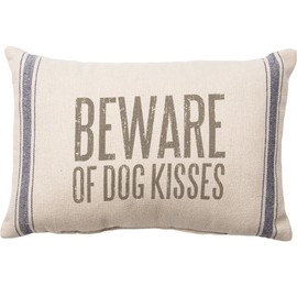 Primitives By Kathy Vintage Flour Sack Style Dog Kisses Throw Pillow, 15 x 10-Inch