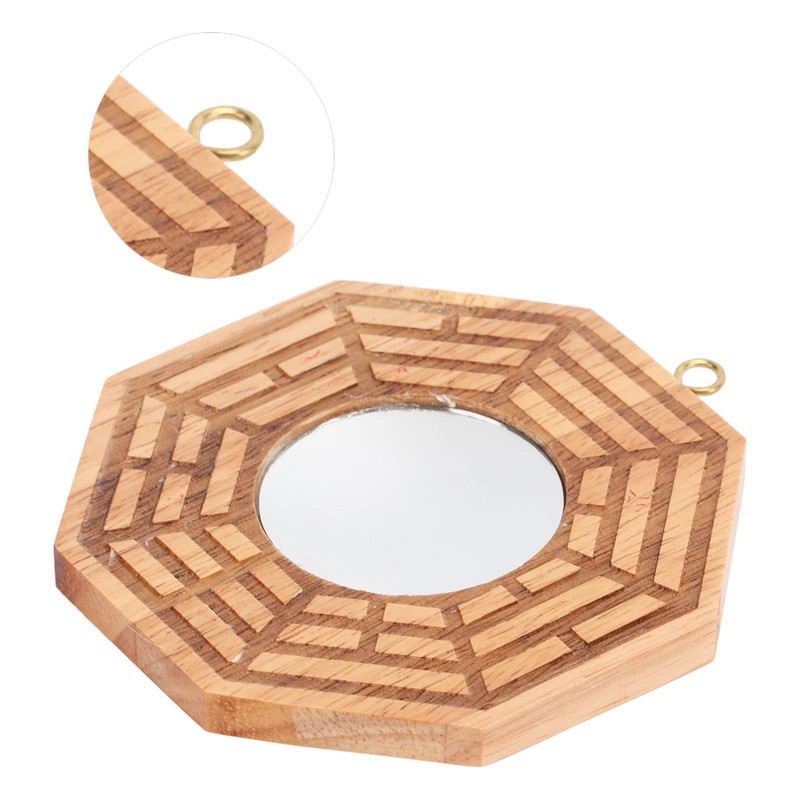 GLOGLOW Bagua Mirror, 4Inch Wooden Concave Mirror Traditional Chinese Feng