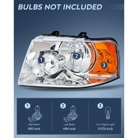 Nilight Headlight Assembly Compatible with 2003 2004 2005 2006 Ford Expedition Headlamps Replacement Chrome Housing Amber Reflector Clear Lens Driver and Passenger Side