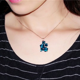 Uloveido Women Rosegold Plated Chain Blue CZ Stone Crystal Jewelry Pendant Necklace Girls Fashion Jewelry with Five Cubic Zirconia GR125