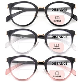 zooxsky 3 Pack Bifocal Reading Glasses for Women Men Clear Top Rectangle Multifocal Readers Blue Light Bi-focal Eyeglasses (Multicolor, +2.75)